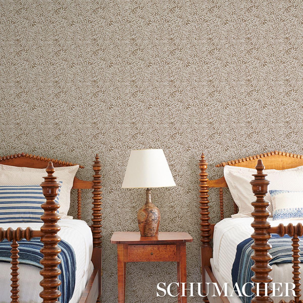 Schumacher Willow Leaf Mocha Wallpaper - Eade's Wallpaper