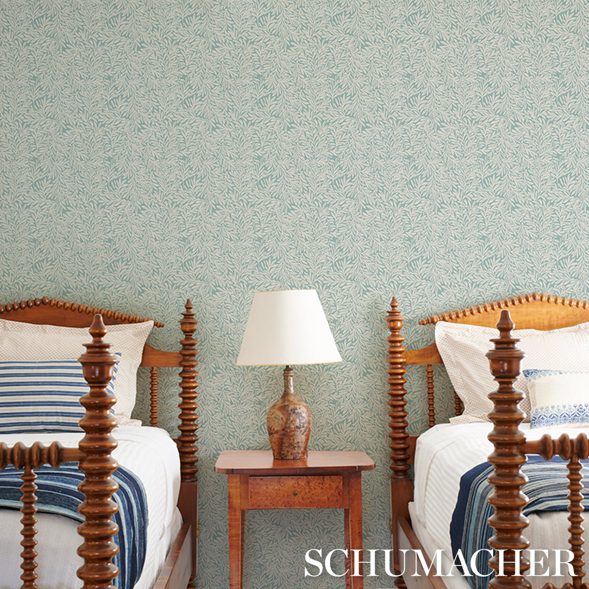 Schumacher Willow Leaf Aqua Wallpaper