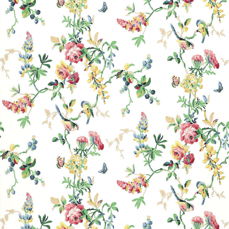 Schumacher Chickadee Floral Primary Wallpaper