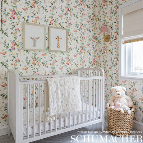 Schumacher Chickadee Floral Sky Wallpaper