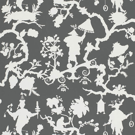 Schumacher Shantung Silhouette Print Smoke Wallpaper - Eade's Wallpaper