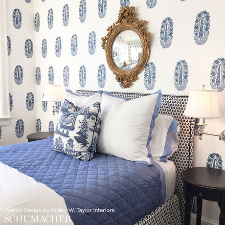 Schumacher Askandra Flower Pear & Water Blue Wallpaper