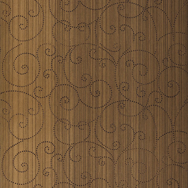 Schumacher Beaded Scroll Burnished Bronze Wallpaper