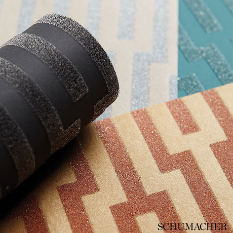 Schumacher Metropolitan Fret Turquoise Wallpaper - Eade's Wallpaper