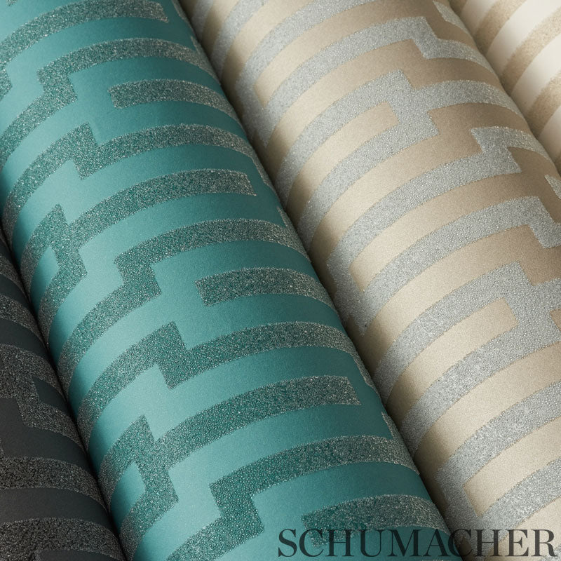 Schumacher Metropolitan Fret Turquoise Wallpaper - Eade's Wallpaper