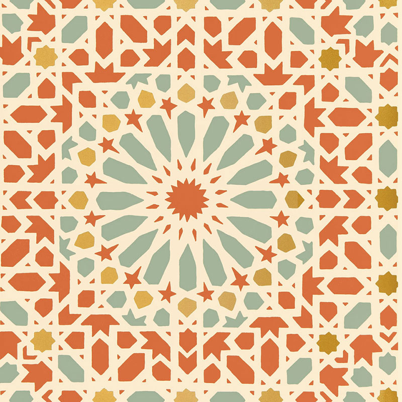 Schumacher Nasrid Palace Mosaic Persimmon Wallpaper - Eade's Wallpaper