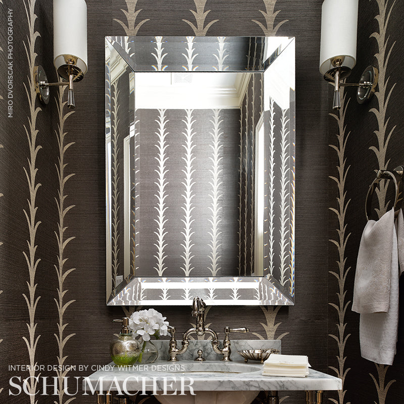 Schumacher Acanthus Stripe Sisal Shadow Wallpaper