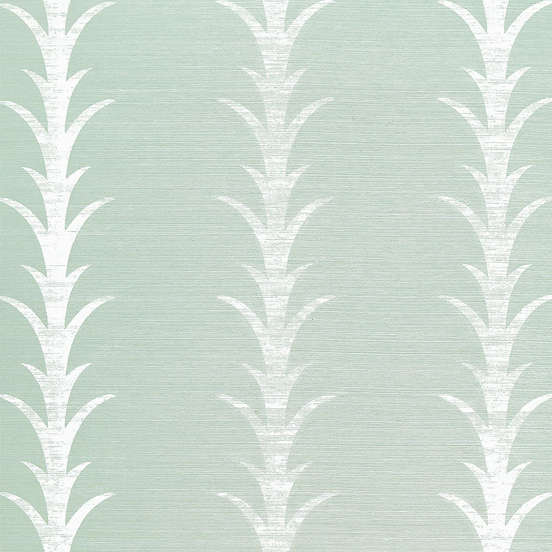 Schumacher Acanthus Stripe Sisal Seaglass & Chalk Wallpaper