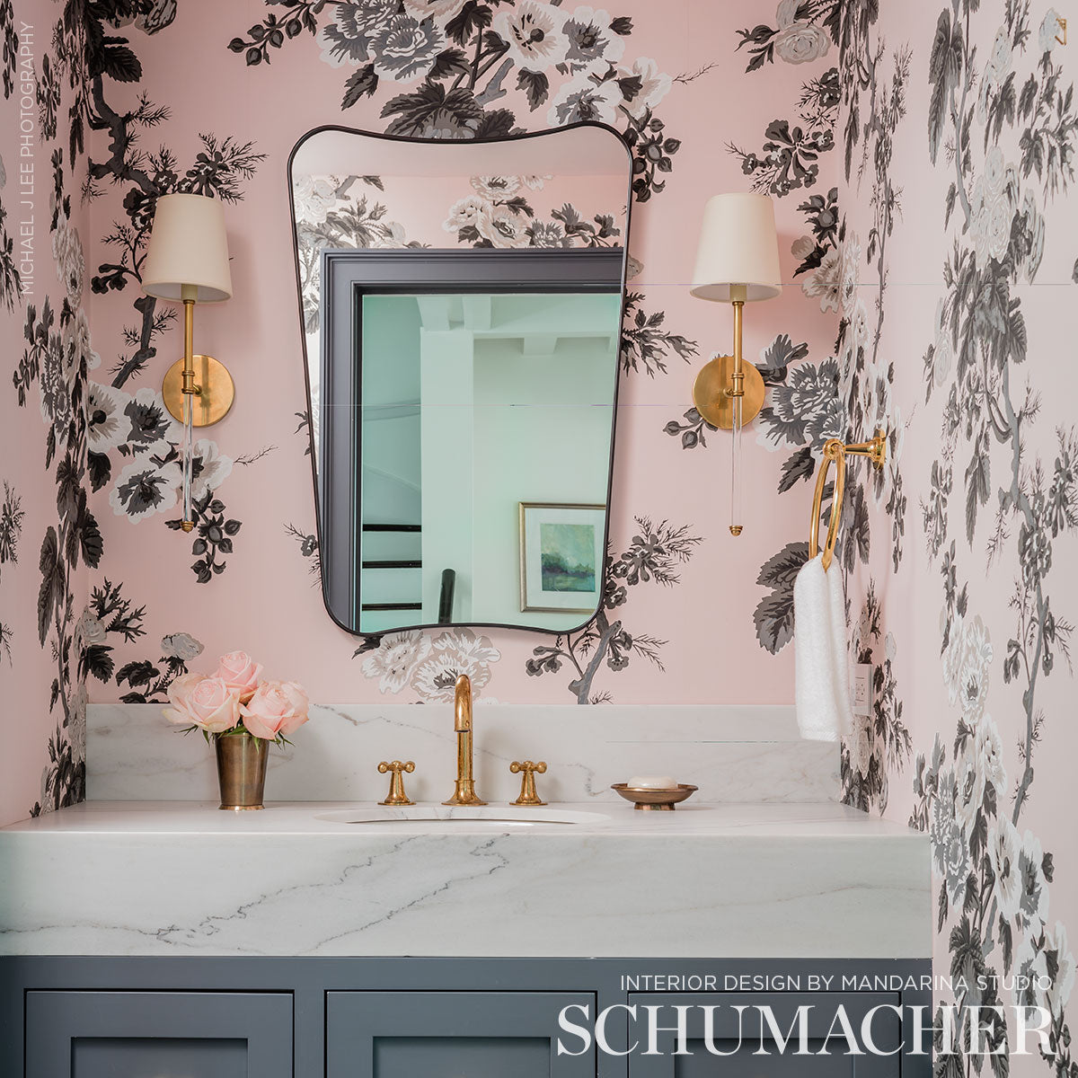 Schumacher Pyne Hollyhock Blush Wallpaper - Eade's Wallpaper