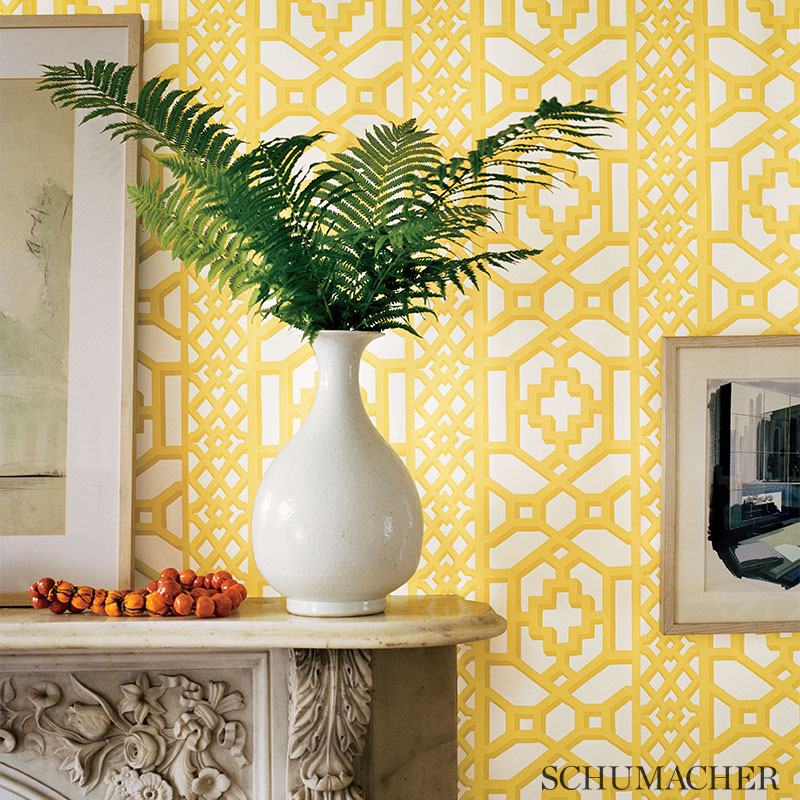 Schumacher Zanzibar Trellis Canary Wallpaper