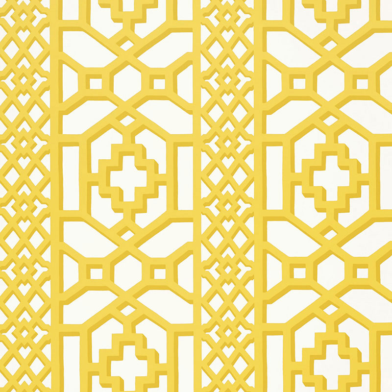 Schumacher Zanzibar Trellis Canary Wallpaper