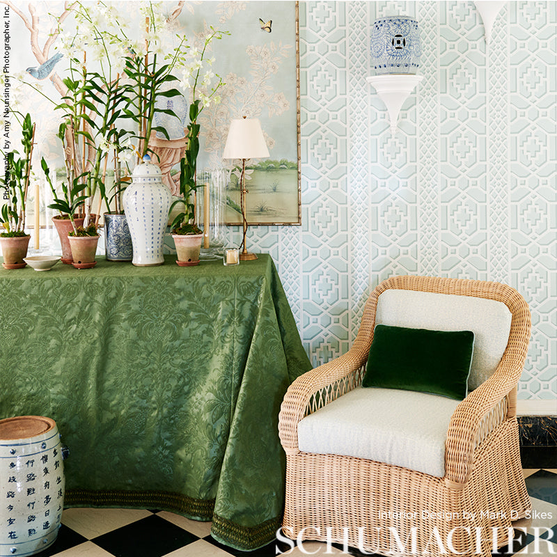 Schumacher Zanzibar Trellis Winter Mint Wallpaper