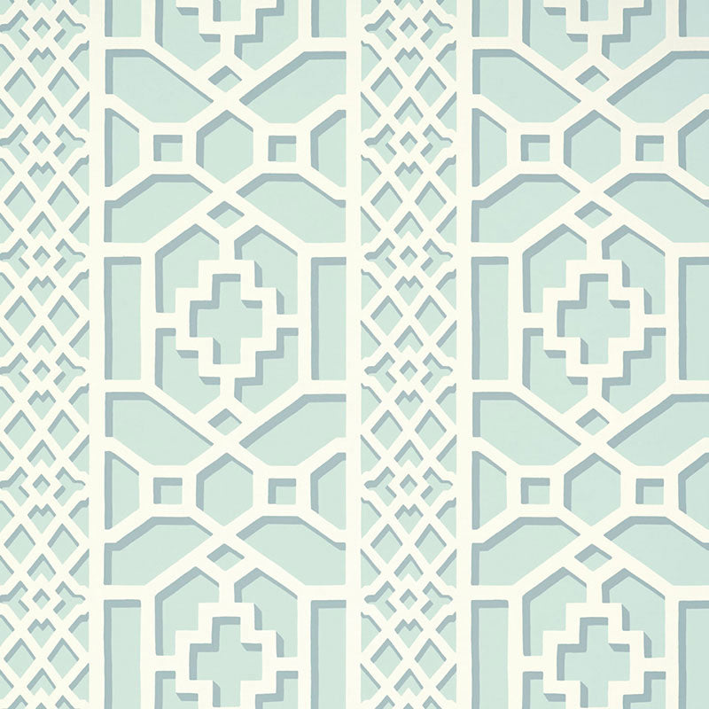 Schumacher Zanzibar Trellis Winter Mint Wallpaper