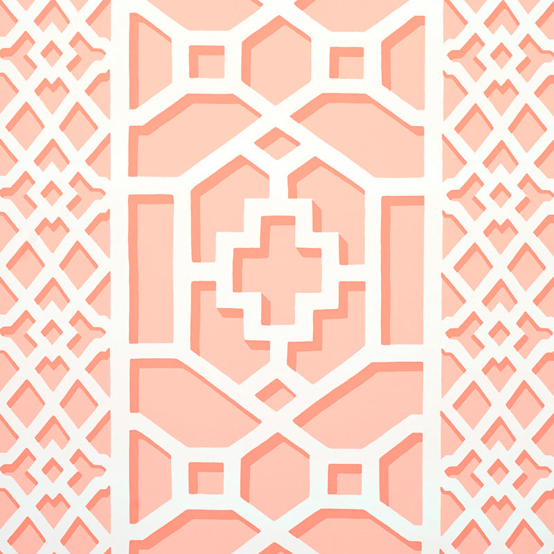 Schumacher Zanzibar Trellis Coral Wallpaper