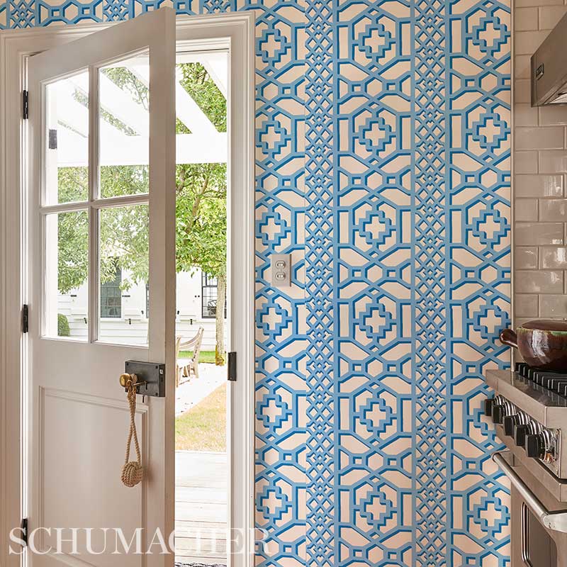 Schumacher Zanzibar Trellis Coral Wallpaper