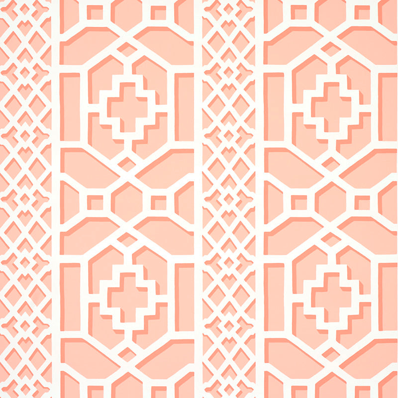 Schumacher Zanzibar Trellis Coral Wallpaper