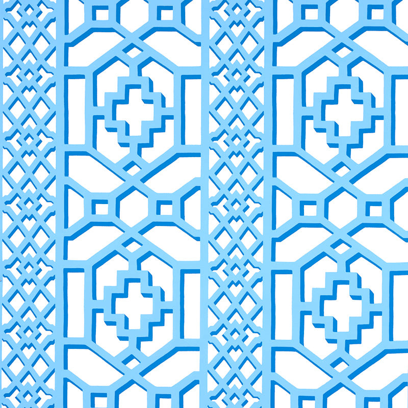 Schumacher Zanzibar Trellis Blue Wallpaper