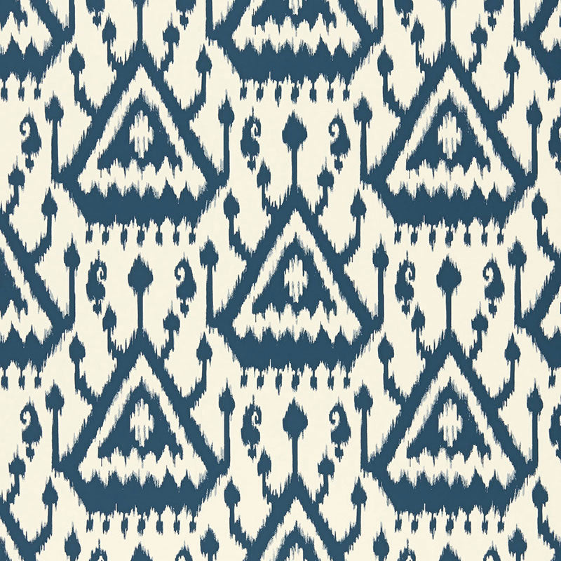 Schumacher Vientiane Ikat Indigo Wallpaper