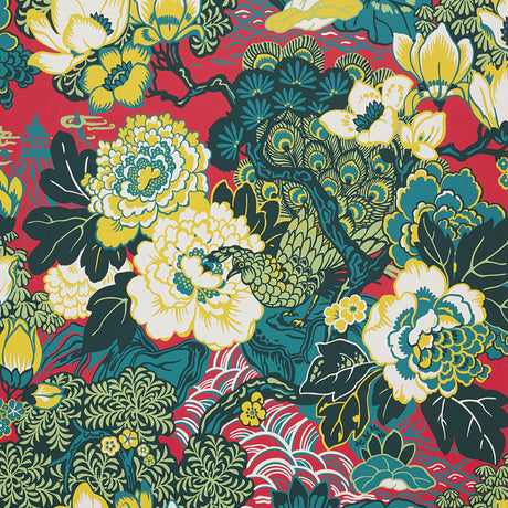 Schumacher Shanghai Peacock Cerise Wallpaper - Eade's Wallpaper