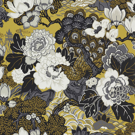 Schumacher Shanghai Peacock Brass Wallpaper - Eade's Wallpaper