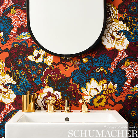 Schumacher Shanghai Peacock Cinnabar Wallpaper - Eade's Wallpaper