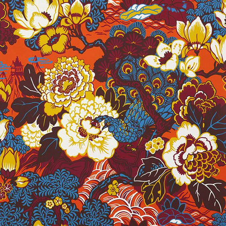 Schumacher Shanghai Peacock Cinnabar Wallpaper - Eade's Wallpaper