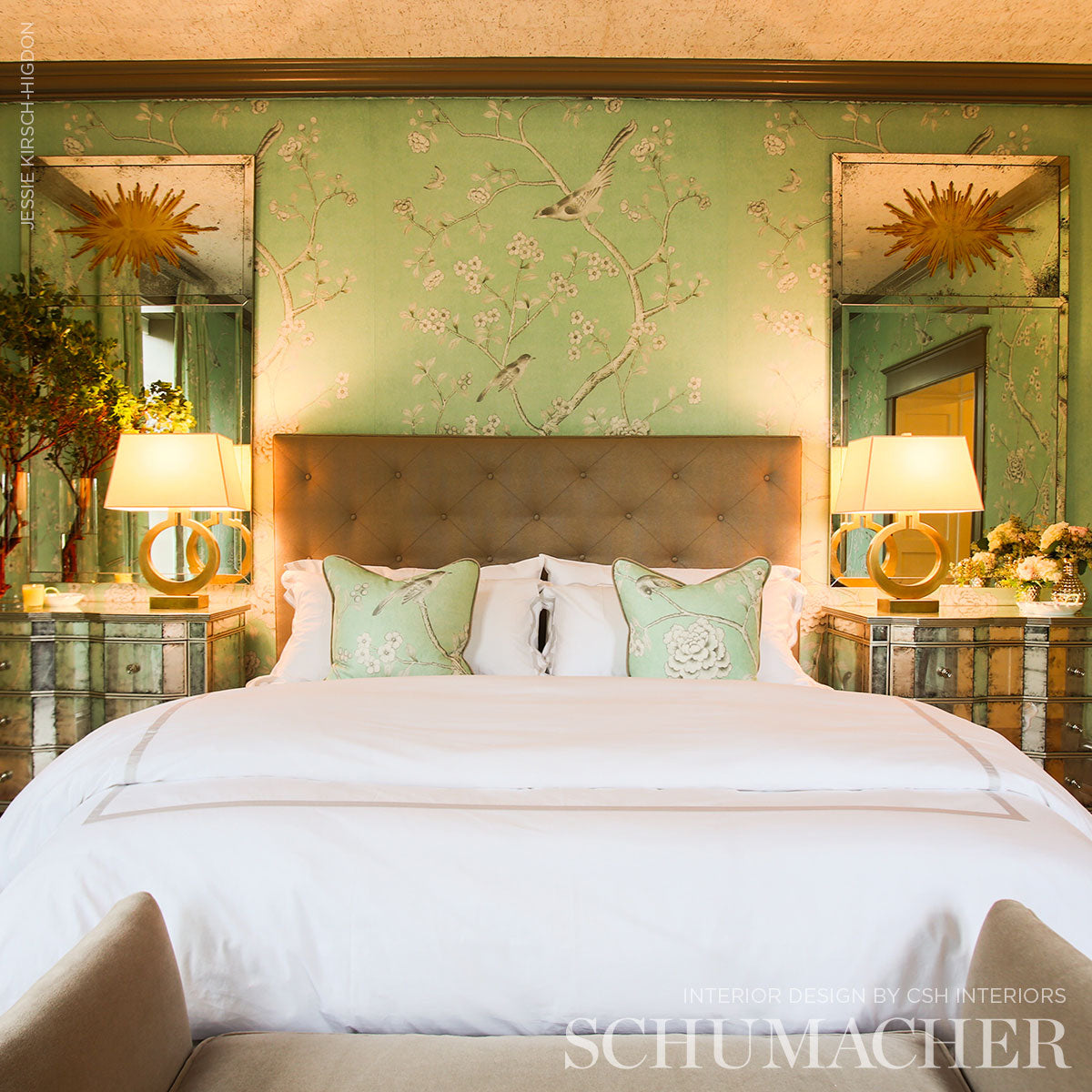 Schumacher Chinois Palais Panel Aquamarine Wallpaper