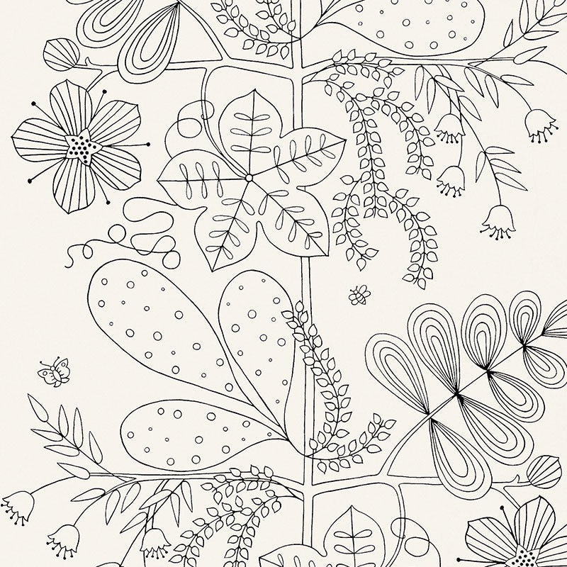 Schumacher Blommen Noir / Blanc Wallpaper