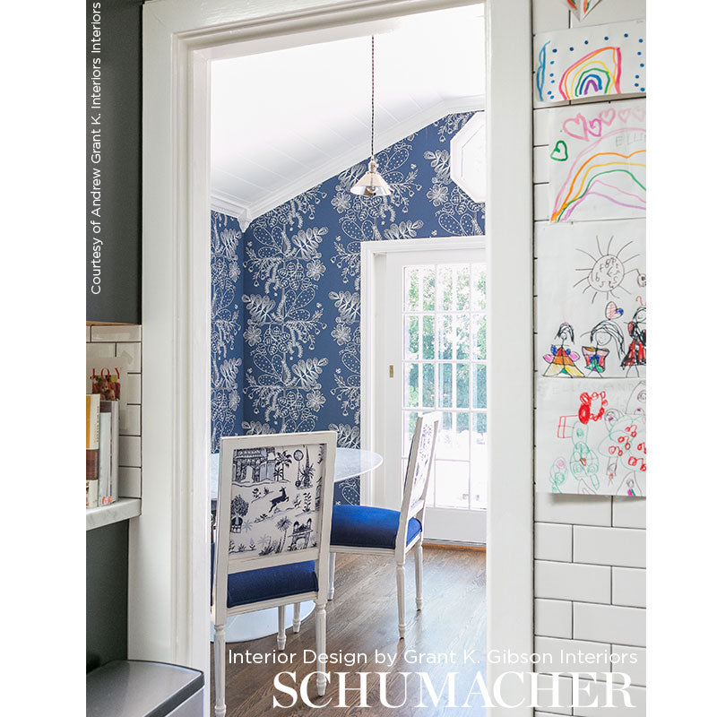 Schumacher Blommen Marine Wallpaper