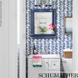 Schumacher Leaf Stripe Marine Wallpaper - Eade's Wallpaper