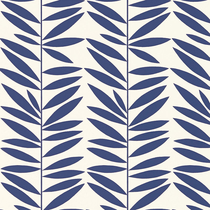 Schumacher Leaf Stripe Marine Wallpaper - Eade's Wallpaper