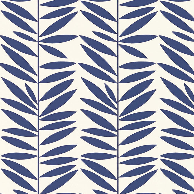 Schumacher Leaf Stripe Marine Wallpaper - Eade's Wallpaper