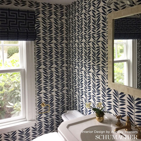 Schumacher Leaf Stripe Ebony Wallpaper - Eade's Wallpaper