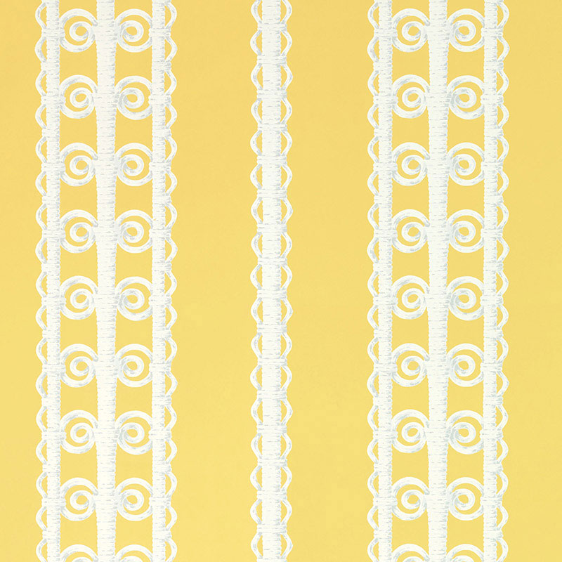 Schumacher Wicker Stripe Lemon Blossom Wallpaper