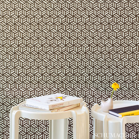 Schumacher Tumbling Blocks Greige Wallpaper