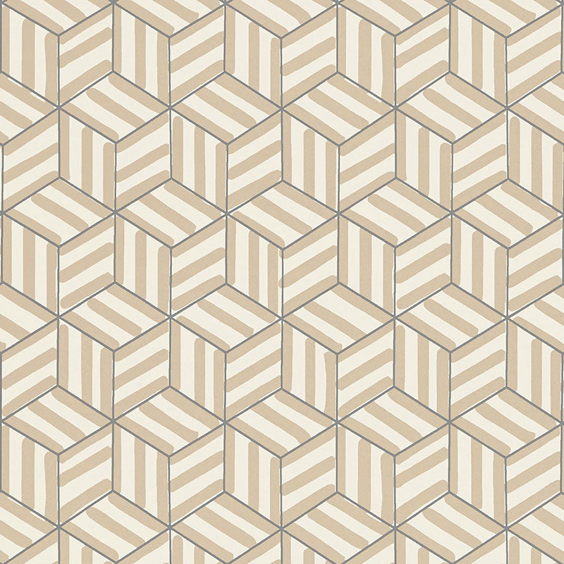 Schumacher Tumbling Blocks Greige Wallpaper