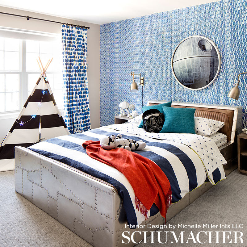 Schumacher Tumbling Blocks Cobalt Wallpaper