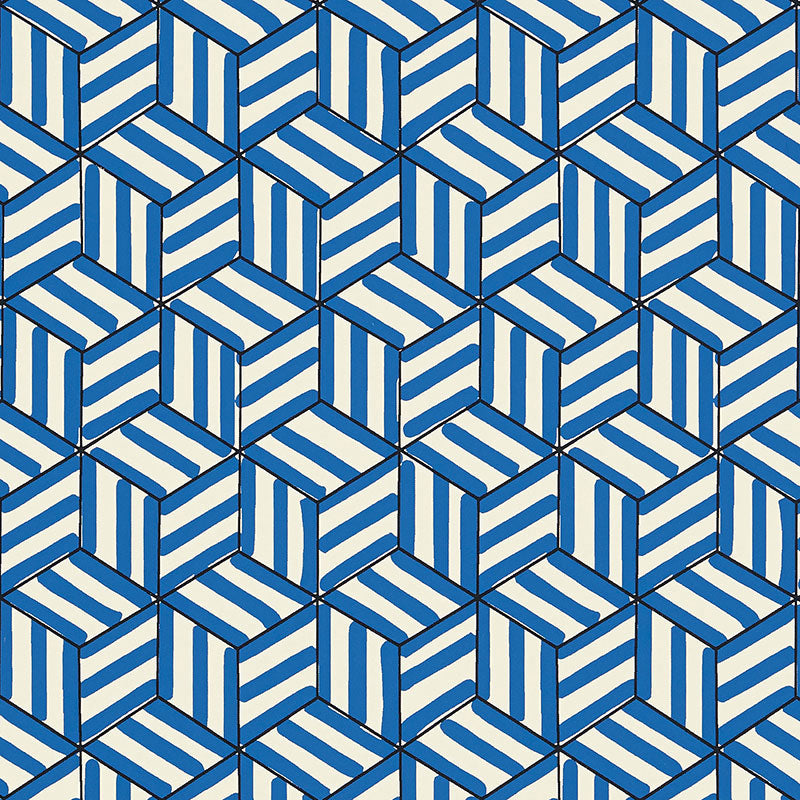 Schumacher Tumbling Blocks Cobalt Wallpaper