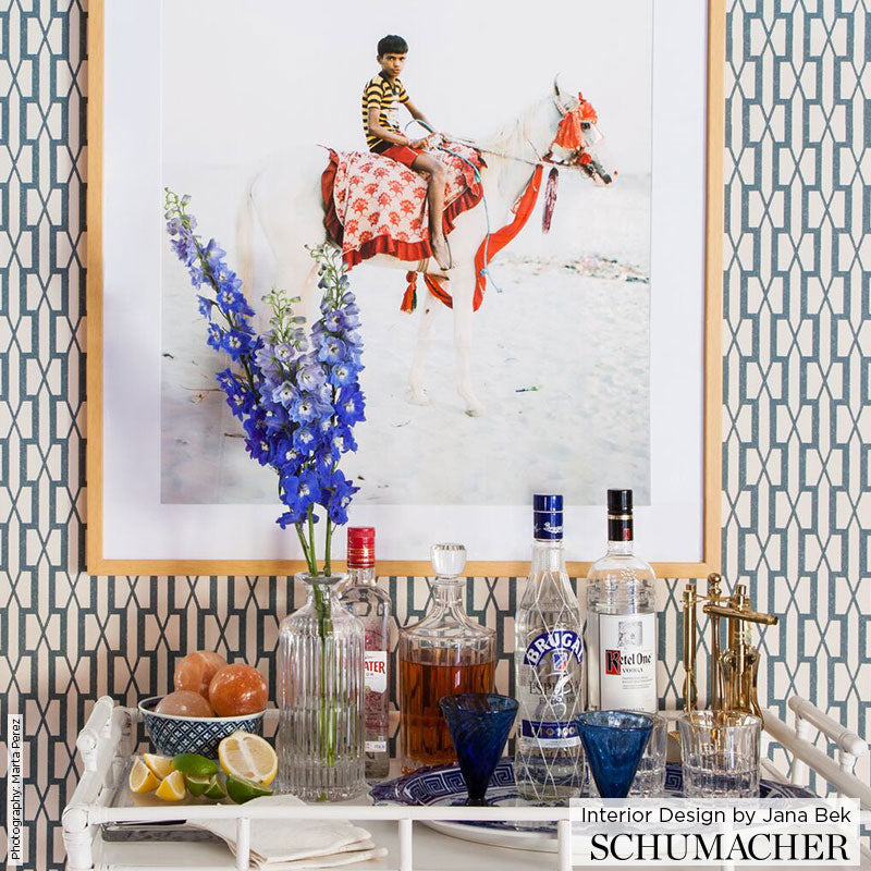 Schumacher Belvedere Peacock Blue Wallpaper