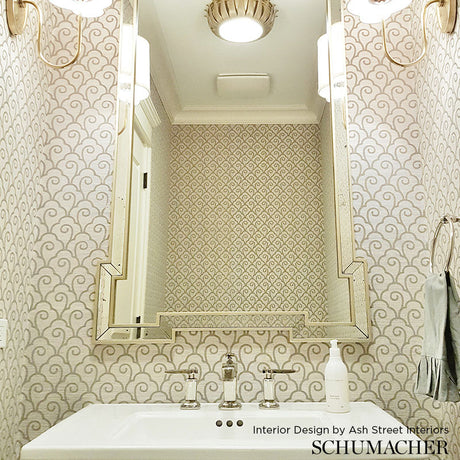 Schumacher Scallop Filigree Sisal Fog Wallpaper - Eade's Wallpaper