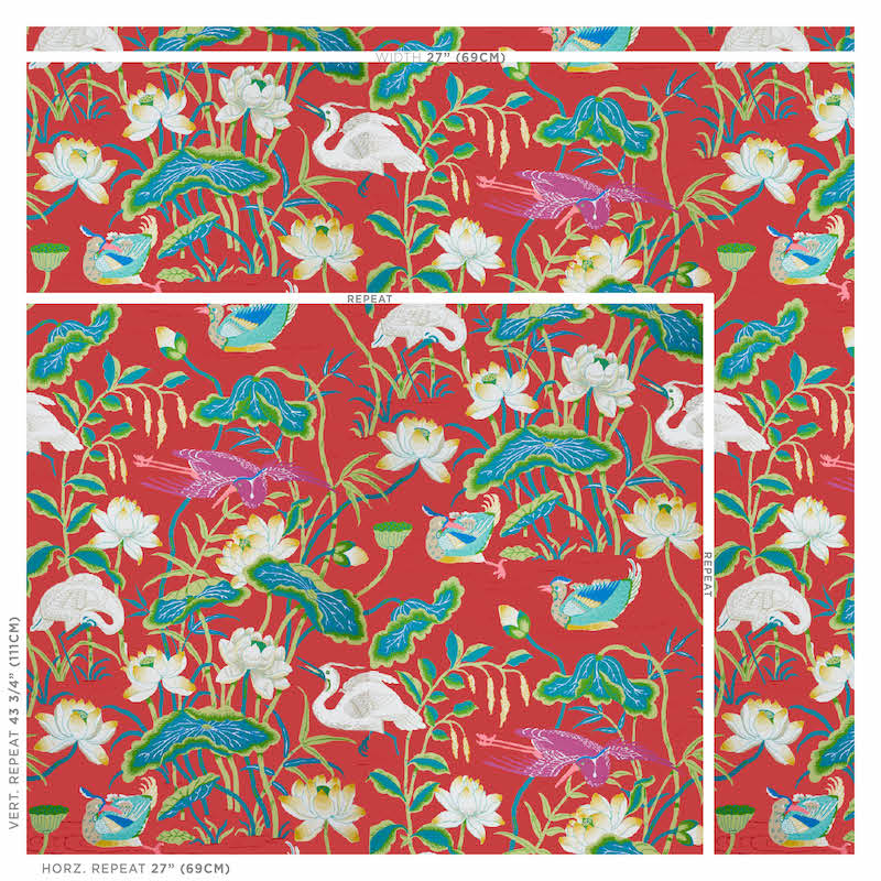 Schumacher Lotus Garden Red Wallpaper - Eade's Wallpaper