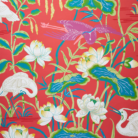 Schumacher Lotus Garden Red Wallpaper - Eade's Wallpaper
