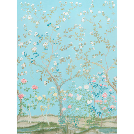 Schumacher Madame De Pompadour Panel Set Aqua Wallpaper - Eade's Wallpaper