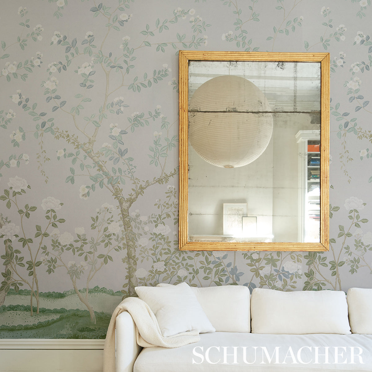 Schumacher Madame De Pompadour Panel Set Grey Wallpaper - Eade's Wallpaper