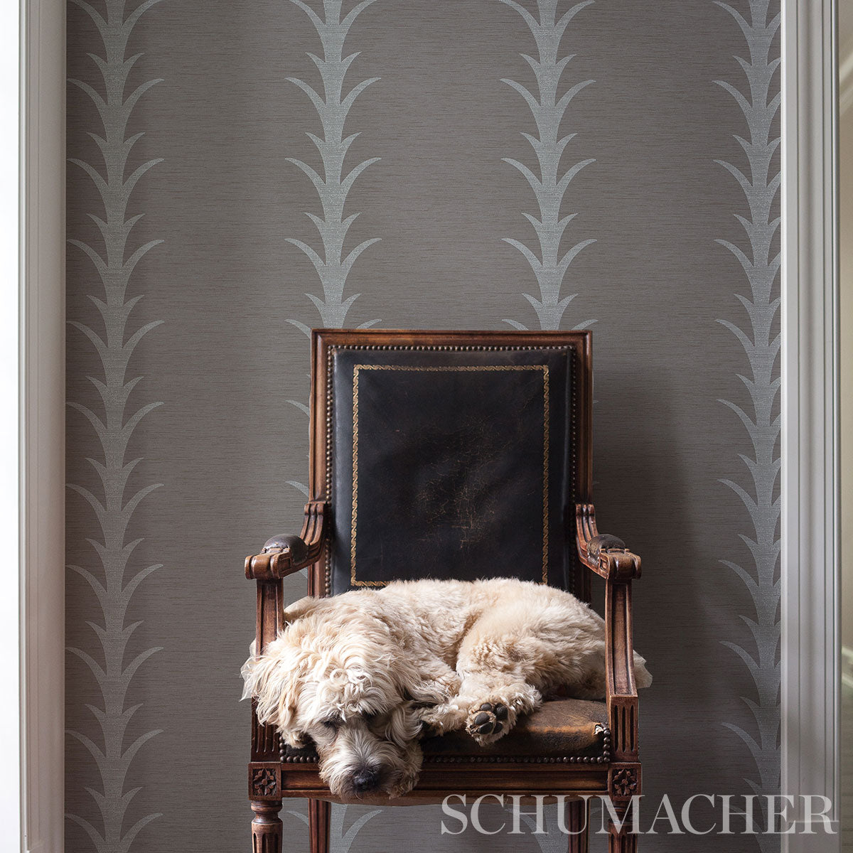 Schumacher Acanthus Stripe Vinyl Grey Wallpaper
