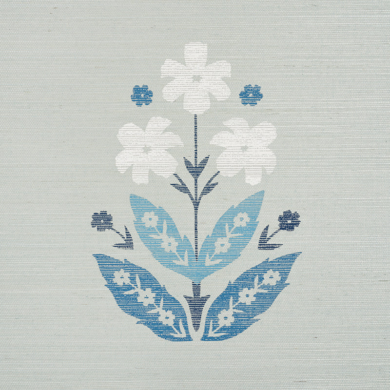 Schumacher Floweret Sisal Blues Wallpaper