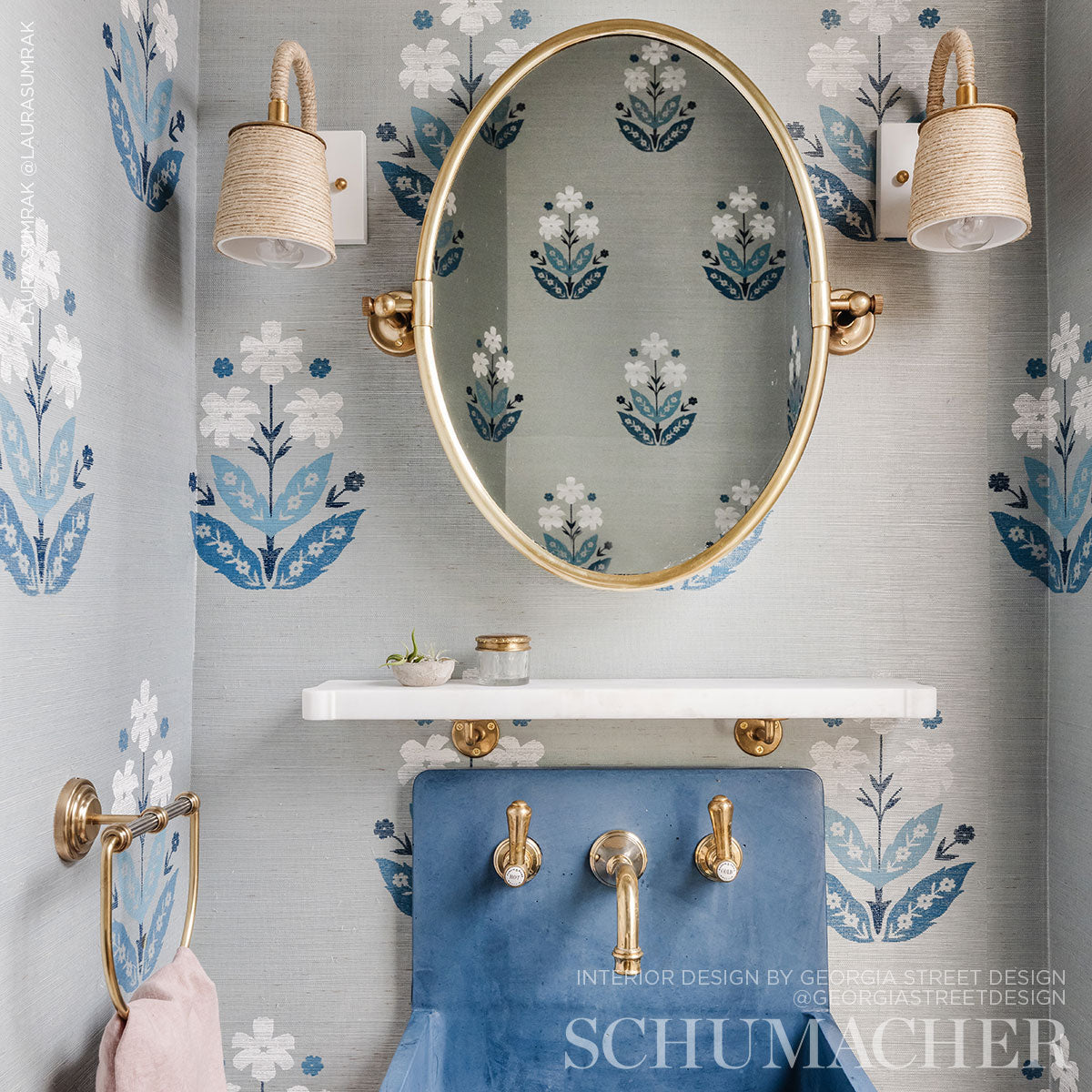 Schumacher Floweret Sisal Blues Wallpaper