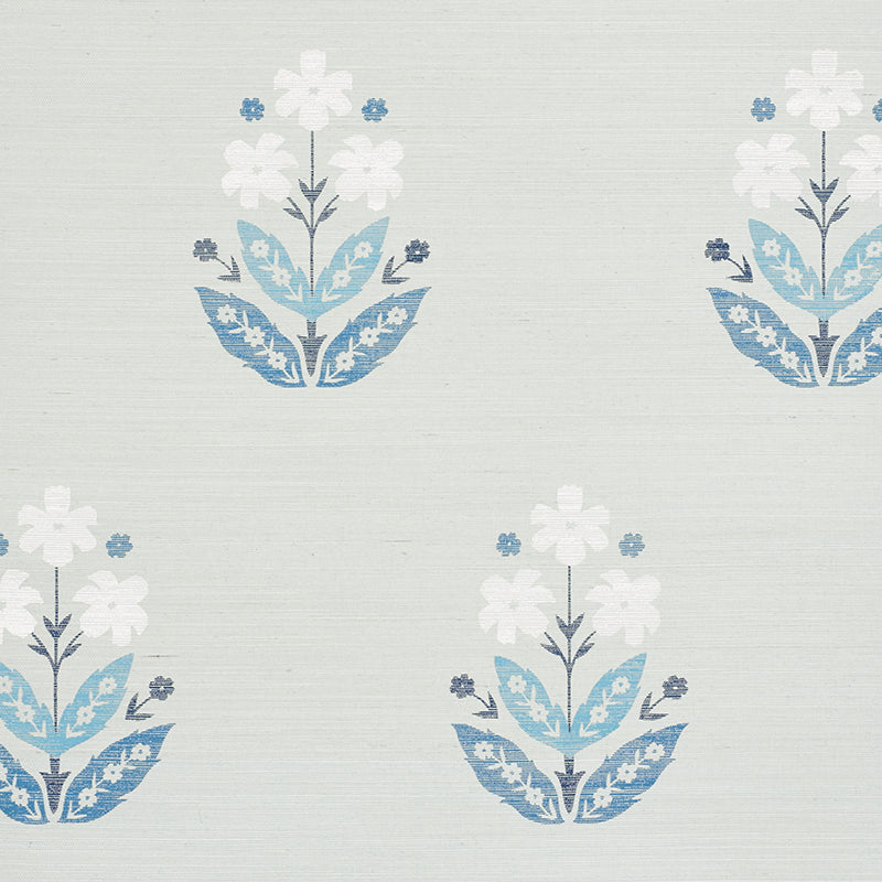 Schumacher Floweret Sisal Blues Wallpaper