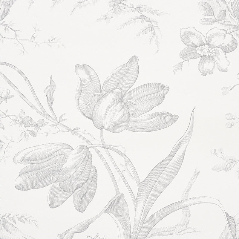 Schumacher Toile De Fleurs Grisaille Wallpaper - Eade's Wallpaper