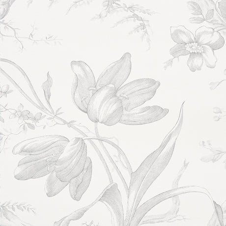 Schumacher Toile De Fleurs Grisaille Wallpaper - Eade's Wallpaper